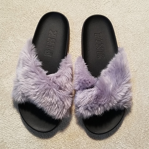 PINK Victoria's Secret Shoes - PINK VS FLUFFY CRISS-CROSS STRAP SLIDES SZ L
